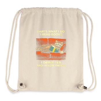 Lesender Waschbär mit Tee - Stanley/Stella recycelter Gym Bag - Naturweiß - Vorne