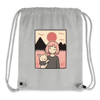 Fille avec un chat devant les montagnes - Sac à cordon recyclé Stanley/Stella - gris chiné - Devant