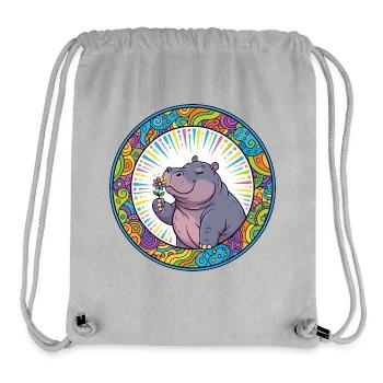 Fröhlicher Hippo Flusspferd mit Blume Kinder Motiv - Stanley/Stella recycelter Gym Bag - Grau meliert - Vorne