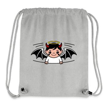 Ange Diable Bébé Enfant Halo Cornes Ailes - Sac à cordon recyclé Stanley/Stella - gris chiné - Devant