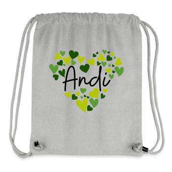 J’adore les cœurs Andi en vert - Sac à cordon recyclé Stanley/Stella - gris chiné - Devant
