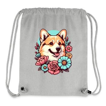 Welsh Corgi Pembroke rétro Pastel Floral - Sac à cordon recyclé Stanley/Stella - gris chiné - Devant