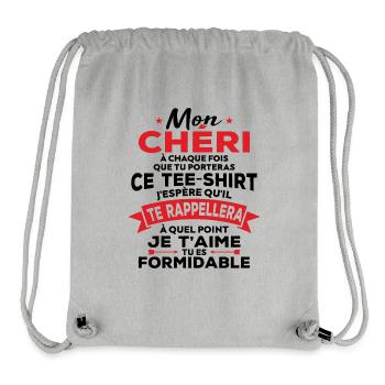 Mon chéri je t aime tu es formidable - Sac à cordon recyclé Stanley/Stella - gris chiné - Devant