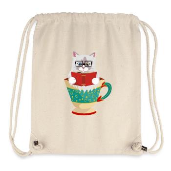 Niedliche Ragdoll-Katze, die ein Buch in einer Kaffeetasse liest - Stanley/Stella recycelter Gym Bag - Naturweiß - Vorne