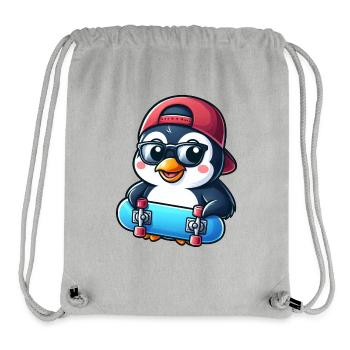 Funny Penguin Skateboard Comic Cartoon Skate - Stanley/Stella Recycled Gym Bag - heather grey - Front