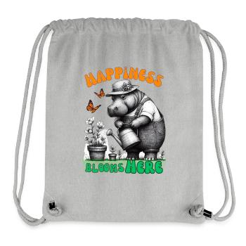 Happiness Blooms Here gardening Hippo - Stanley/Stella Recycled Gym Bag - heather grey - Front