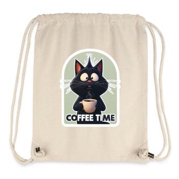 Chat avec texte sur le café - Sac à cordon recyclé Stanley/Stella - blanc naturel - Devant