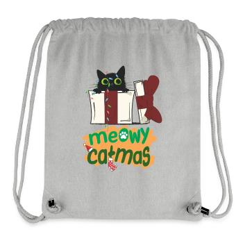 Black Cat tangled up in Christmas tree lights - Stanley/Stella Recycled Gym Bag - heather grey - Front