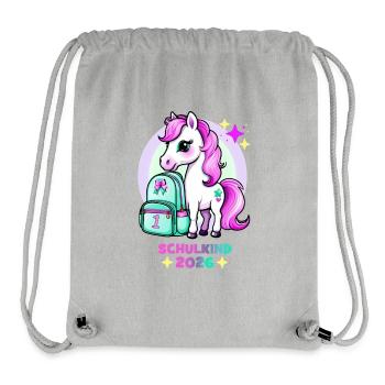 Pony mit Schulranzen Schulkind 2026 Pink Türkis - Stanley/Stella recycelter Gym Bag - Grau meliert - Vorne