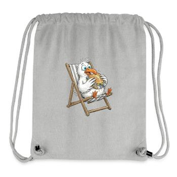 Mouette gastronomique sur une chaise de plage avec des sandwichs au poisson - Sac à cordon recyclé Stanley/Stella - gris chiné - Devant