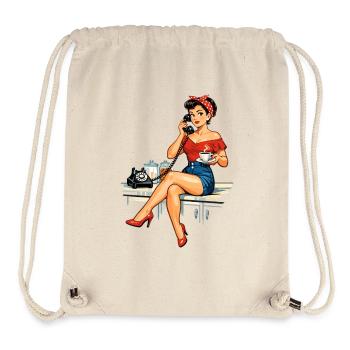Retro Pin-up Girl: Kaffee & Vintage Telefon Grafik - Stanley/Stella recycelter Gym Bag - Naturweiß - Vorne