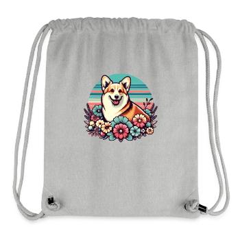 Welsh Corgi Pembroke rétro Pastel Floral - Sac à cordon recyclé Stanley/Stella - gris chiné - Devant