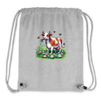 PixelArt Vache heureuse - Sac à cordon recyclé Stanley/Stella - gris chiné - Devant