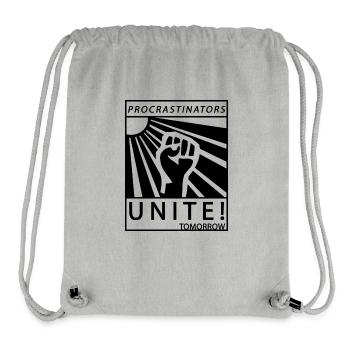 Les procrastinateurs s'unissent demain paresseux son cadeau - Sac à cordon recyclé Stanley/Stella - gris chiné - Devant