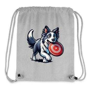 Un border collie joue joyeusement avec un frisbee - Sac à cordon recyclé Stanley/Stella - gris chiné - Devant