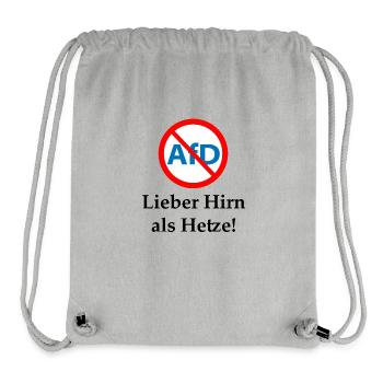 Gegen AfD! Hirn statt Hetze - Stanley/Stella recycelter Gym Bag - Grau meliert - Vorne