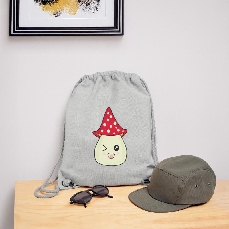 Kawaii champignon Toadstool mignon rouge avec visage Sac à cordon recyclé Stanley/Stella