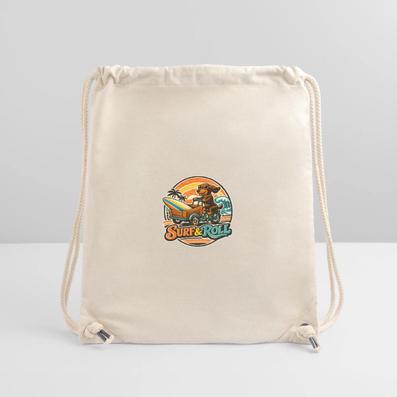 Surf & Roll Dackel mit Surfbrett Stanley/Stella recycelter Gym Bag