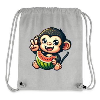 Chimpanzé à la pastèque et melon miel - Sac à cordon recyclé Stanley/Stella - gris chiné - Devant