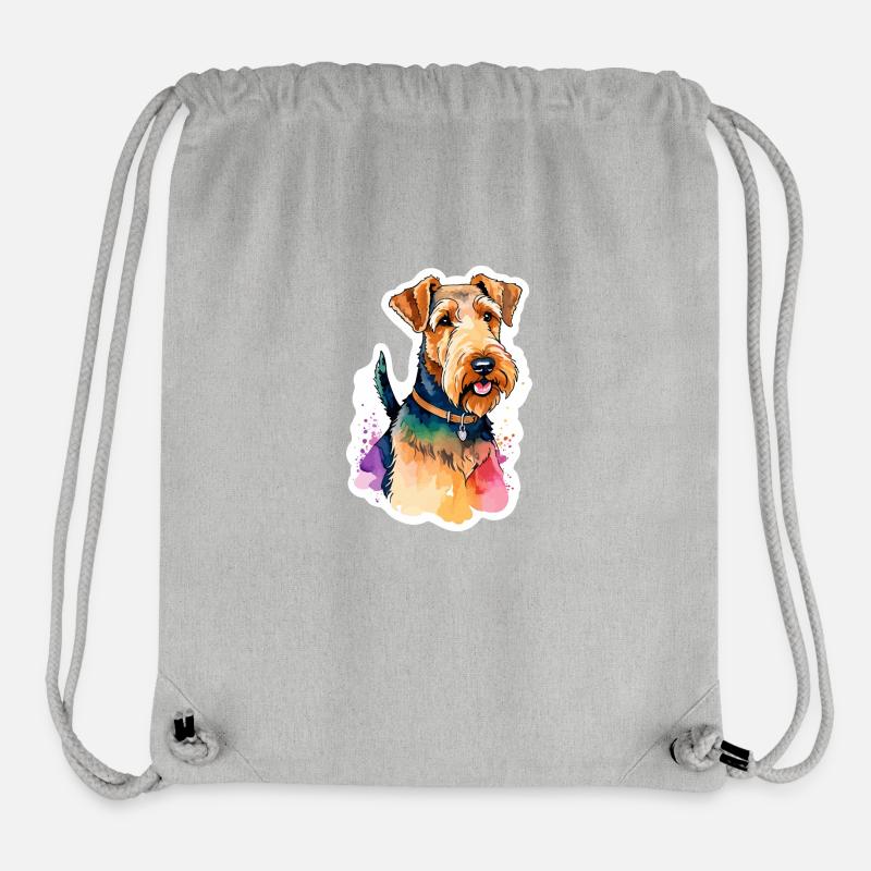 Airedale Terrier Aquarelle - Sac à cordon recyclé Stanley/Stella - gris chiné
