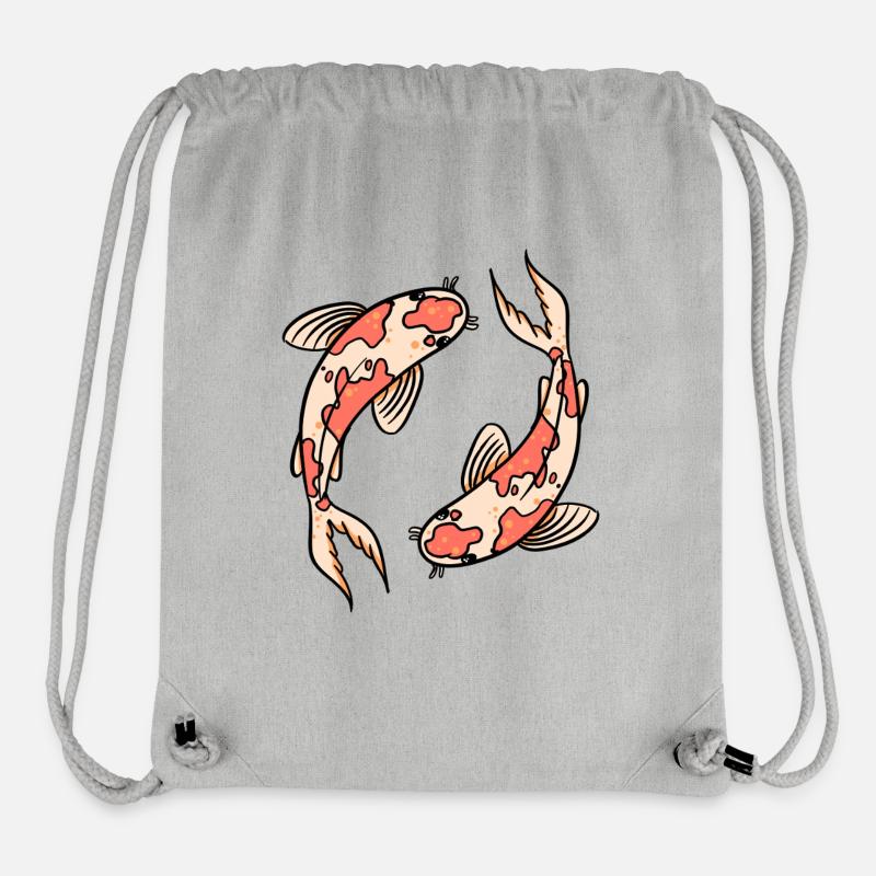 Cercle de poissons Koi - Design Zen Japonais - Sac à cordon recyclé Stanley/Stella - gris chiné