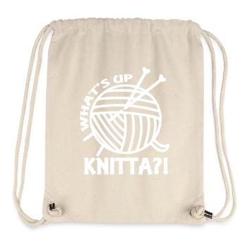 Lustiger Spruch Stricken - what's up knitta? Humor - Stanley/Stella recycelter Gym Bag - Naturweiß - Vorne