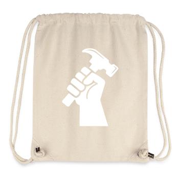 Hammer in hand handyman worker fixing repair - Stanley/Stella Recycled Gym Bag - natural - Front