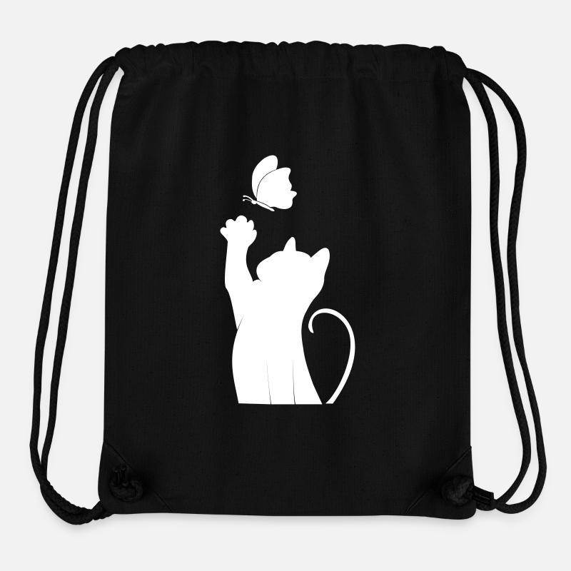 Chat avec le papillon - Sac à cordon recyclé Stanley/Stella - noir