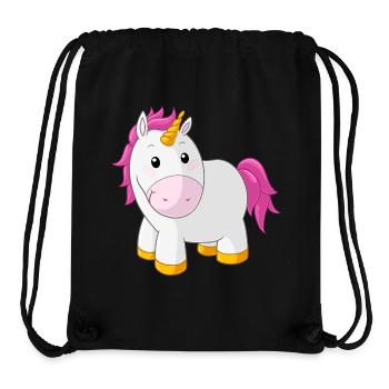 Licorne rose dessin animé heureux - Sac à cordon recyclé Stanley/Stella - noir - Devant