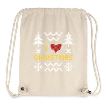 Conception de motif en tricot de coeur de Noël - Sac à cordon recyclé Stanley/Stella - blanc naturel - Devant