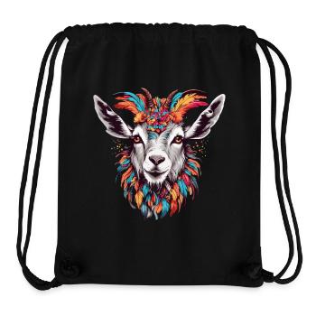 Goat with colorful feather headdress - Stanley/Stella Recycled Gym Bag - black - Front