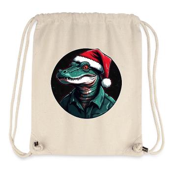 Lustiger Alligator mit Nikolausmütze im Kreis - Stanley/Stella recycelter Gym Bag - Naturweiß - Vorne