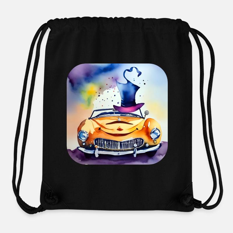 Voiture folle qui rit avec chapeau - Sac à cordon recyclé Stanley/Stella - noir