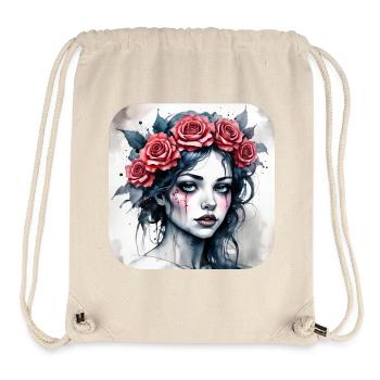 Cool Gothic Punk Girl with Red Roses - Stanley/Stella Recycled Gym Bag - natural - Front