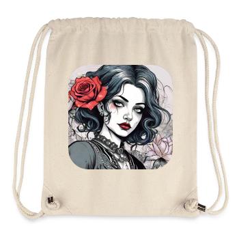 Cool Gothic Punk Girl with Red Ros - Stanley/Stella Recycled Gym Bag - natural - Front