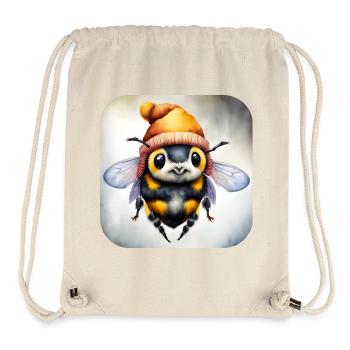Abeille d’hiver fraîche avec chapeau et écharpe - Sac à cordon recyclé Stanley/Stella - blanc naturel - Devant