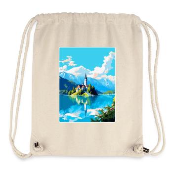 Lac de Bled, Slovénie, Affiche de voyage vintage, Souvenir - Sac à cordon recyclé Stanley/Stella - blanc naturel - Devant