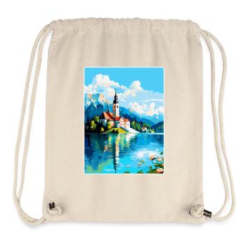 Lac de Bled, Slovénie, Affiche de voyage vintage, Souvenir - Sac à cordon recyclé Stanley/Stella - blanc naturel - Devant