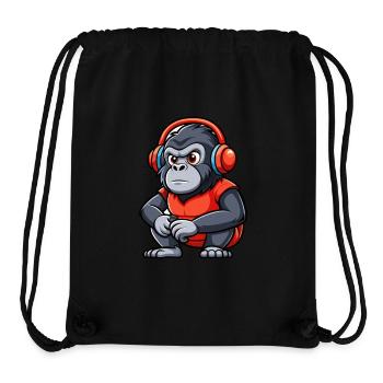 Gorilla Lustige Zeichentrickfigur Kopfhörer Musik - Stanley/Stella recycelter Gym Bag - Schwarz - Vorne