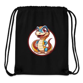 Basilic drôle Kawaii dessin animé Clipart Animal animal de compagnie - Sac à cordon recyclé Stanley/Stella - noir - Devant