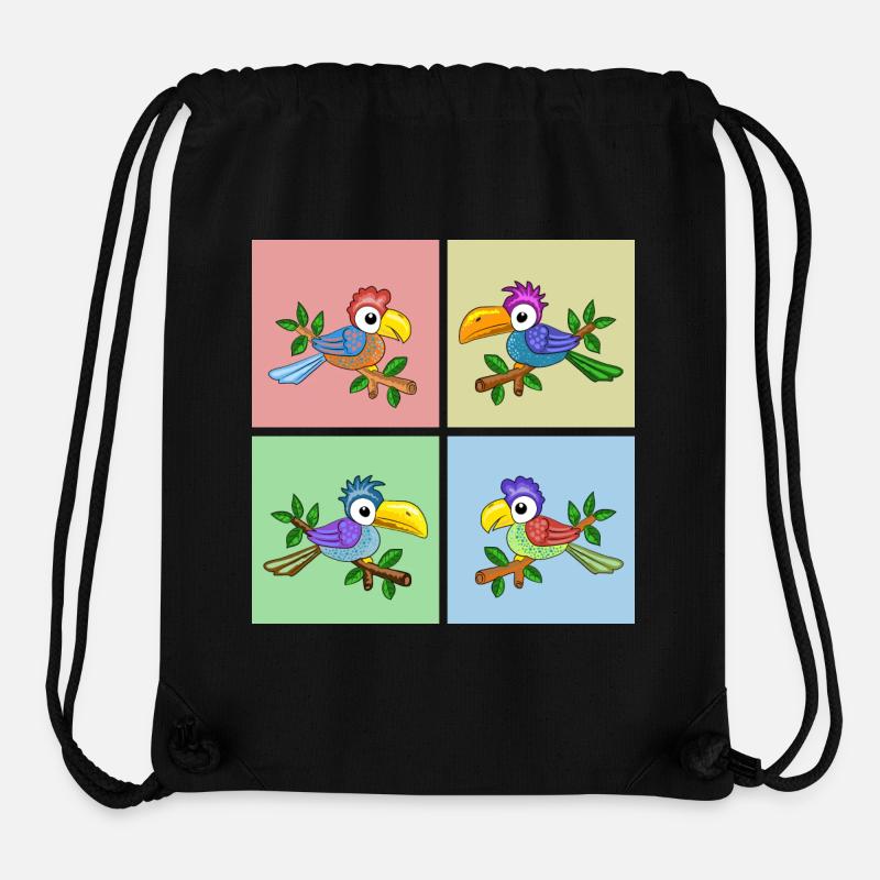 Quatre perroquets colorés de différentes couleurs - Sac à cordon recyclé Stanley/Stella - noir