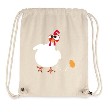 Poule blanche pond un oeuf dessin comique drôle - Sac à cordon recyclé Stanley/Stella - blanc naturel - Devant