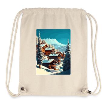 Val Thorens Ski Voyage Poster Peinture Souvenir WPA - Sac à cordon recyclé Stanley/Stella - blanc naturel - Devant