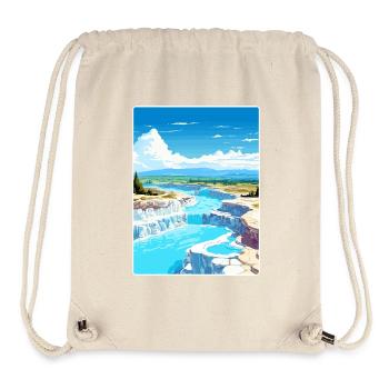Pamukkale Affiche de voyage Peinture de carte postale souvenir - Sac à cordon recyclé Stanley/Stella - blanc naturel - Devant