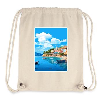 Parga Grèce Affiche de voyage Souvenir Carte Postale Peinture - Sac à cordon recyclé Stanley/Stella - blanc naturel - Devant