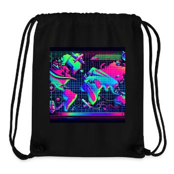 Neon World Map : Voyage et aventure - Sac à cordon recyclé Stanley/Stella - noir - Devant