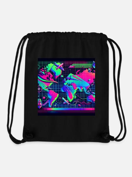 Weltkarte in Neonfarben: Reisen und Abenteuer - Stanley/Stella recycelter Gym Bag - Schwarz