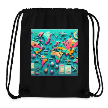 Carte du monde futuriste avec icônes de voyage - Sac à cordon recyclé Stanley/Stella - noir - Devant