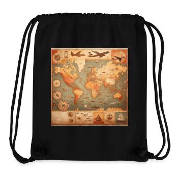 Carte du monde vintage avec des motifs de voyage - Sac à cordon recyclé Stanley/Stella - noir - Devant