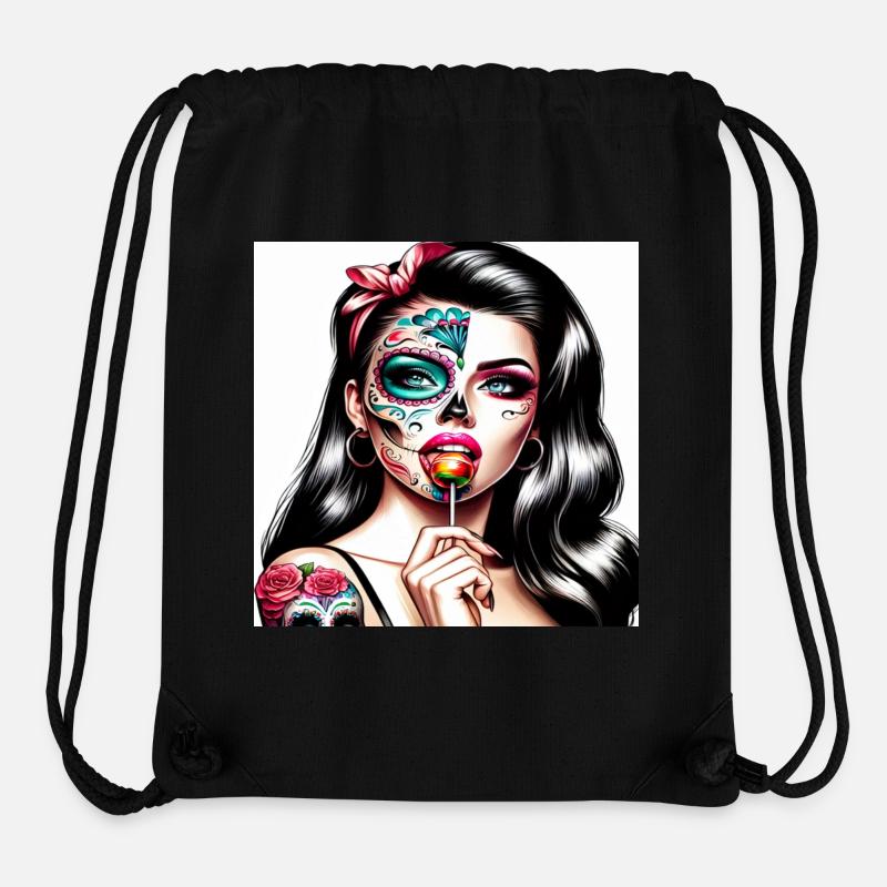 Kunstvolle Sugar Skull Frau mit Retro-Vibe - Stanley/Stella recycelter Gym Bag - Schwarz